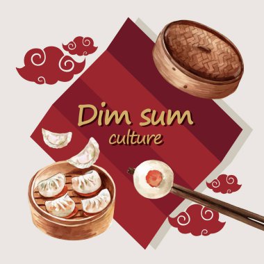 stil dim sum çelenk şablonu tasarımı metin, vektör illüstrasyonu