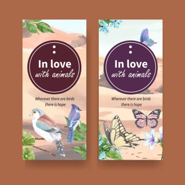 şık böcekler ve kuşlar tasarımı metin, vektör illüstrasyonu ile şablonlarlar