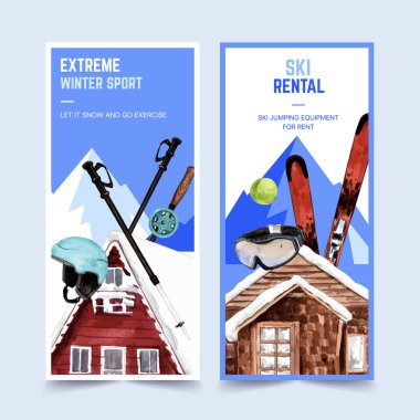 Metin ve vektör illüstrasyonlu şık kış sporu şablonu tasarımı