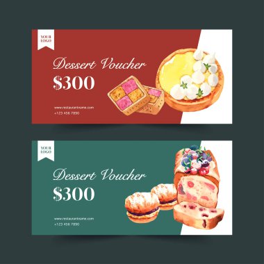 Şekil tatlı kupon şablonu tasarımı metin, vektör illüstrasyonu