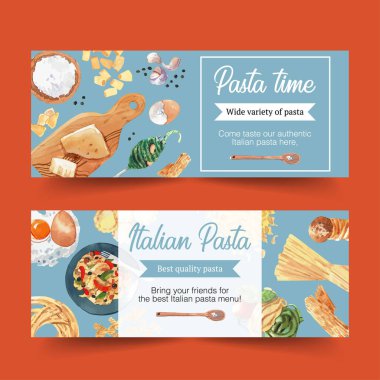 şık makarna pankartları metin ve vektör illüstrasyonlu şablon tasarımı