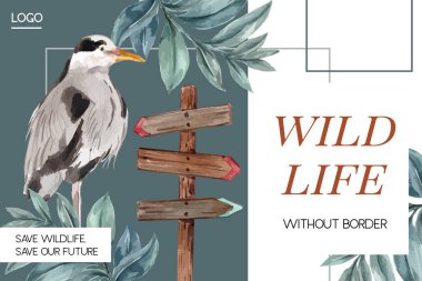 Metin ve vektör illüstrasyonlu şık kış hayvan şablonu tasarımı