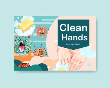 Metin ve vektör illüstrasyonlu şık el yıkama şablonu tasarımı