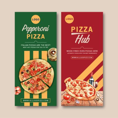 Stil pizza broşürü tasarımı metin, vektör illüstrasyonu