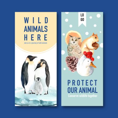 Metin ve vektör illüstrasyonlu şık kış hayvan şablonu tasarımı