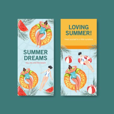 Metin ve vektör illüstrasyonlu şık yaz şablonu tasarımı