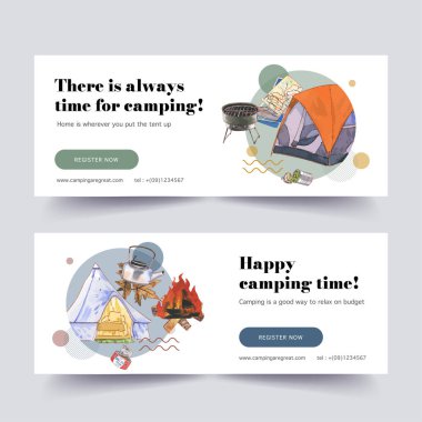 şık kamp pankartlarının tasarımı metin, vektör illüstrasyonlu