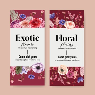 şık şablon çiçek broşürleri metin ve vektör illüstrasyonlu tasarım