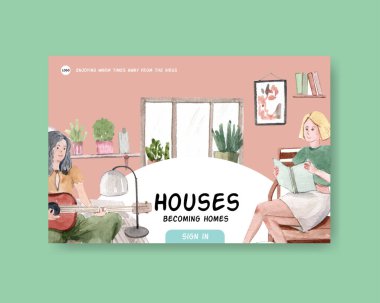 stilli ev şablonu tasarımı metin, vektör illüstrasyonu