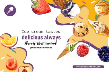 Şekil dondurma çerçeve şablonu tasarımı metin, vektör illüstrasyonu