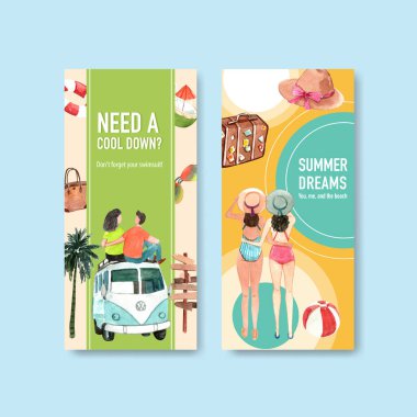 Metin ve vektör illüstrasyonlu şık yaz şablonu tasarımı