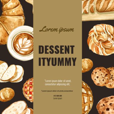 stilli fırın sosyal medya şablonu tasarımı metin, vektör illüstrasyonu 