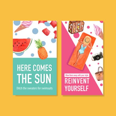 Metin ve vektör illüstrasyonlu şık yaz şablonu tasarımı