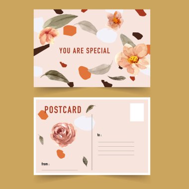 Şablon çiçek kartpostalları tasarımı metin, vektör illüstrasyonu