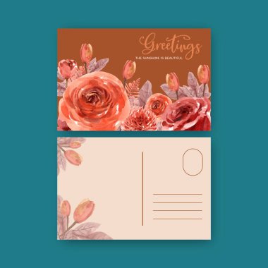 şık çiçek kartpostal şablonu tasarımı metin, vektör illüstrasyonu