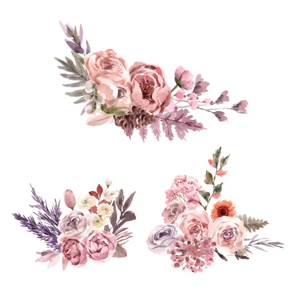 Elegante Conjunto Acuarela Con Flores Plantilla Diseño Con Texto Ilustración — Archivo Imágenes Vectoriales