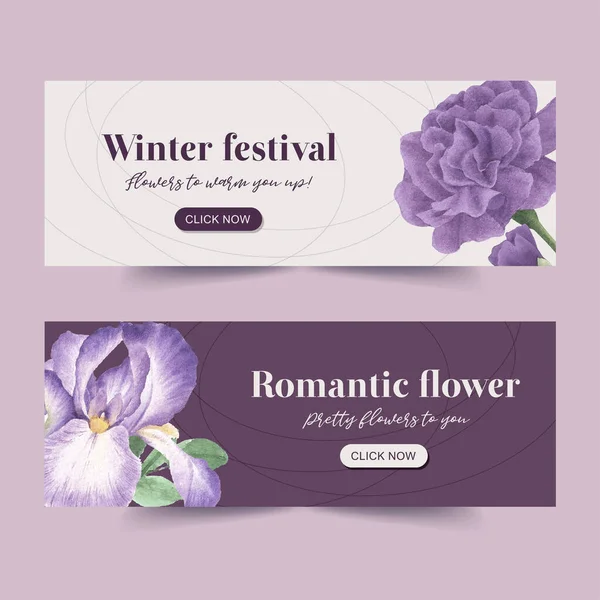 stylish template flowers banners design with text, vector illustration