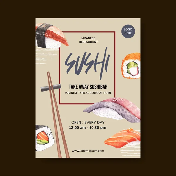 Stilvolles Design Der Sushi Plakatvorlage Mit Text Vektorillustration — Stockvektor