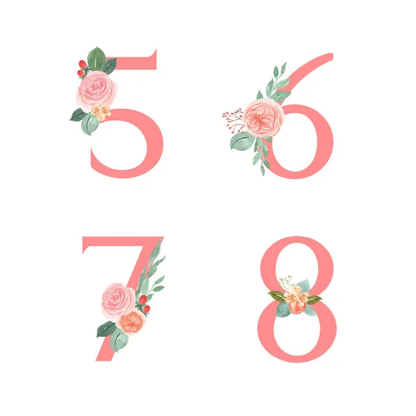 Pink Alphabet Florals Set Collection Melocotón Naranja Peonía Ramos Flores — Vector de stock