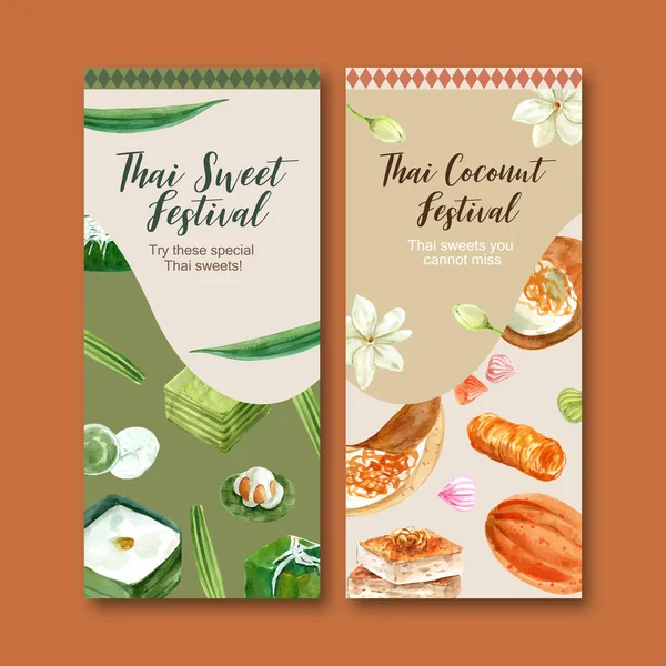 Design Modelo Folhetos Comida Thais Doce Elegante Com Texto Ilustração — Vetor de Stock