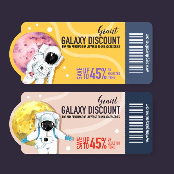 Stylish Galaxy Tickets Template Design Text Vector Illustration — Stock Vector