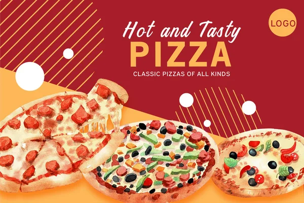 Stil pizza çerçeve şablonu tasarımı metin, vektör çizimi