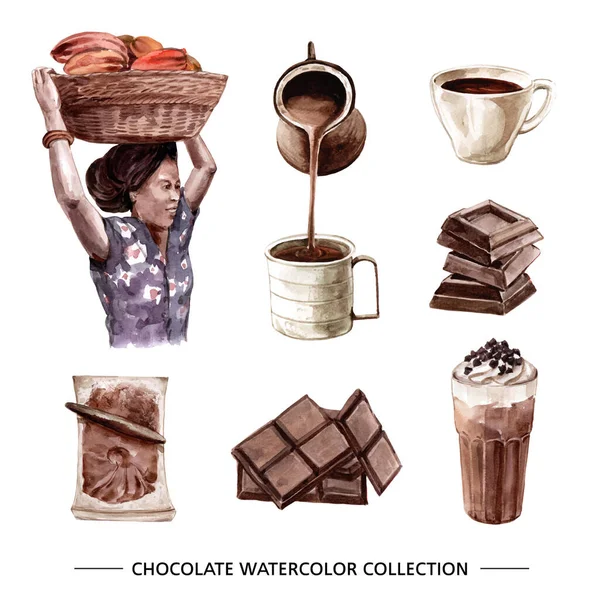 Design Élégant Modèle Collection Aquarelle Chocolat Avec Texte Illustration Vectorielle — Image vectorielle