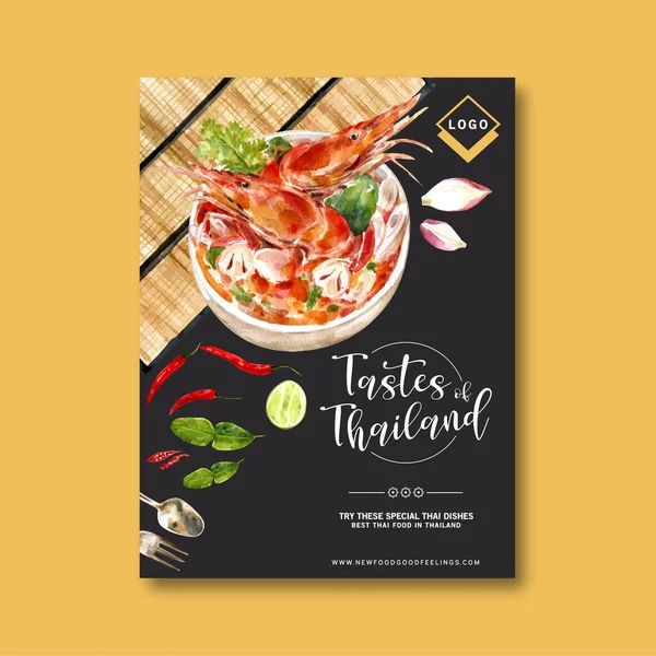 Design Modelo Cartaz Comida Tailandesa Elegante Com Texto Ilustração Vetorial — Vetor de Stock