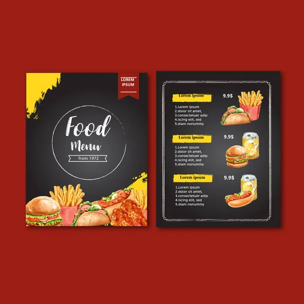Stylish Fast Food Menu Template Design Text Vector Illustration — Stock Vector