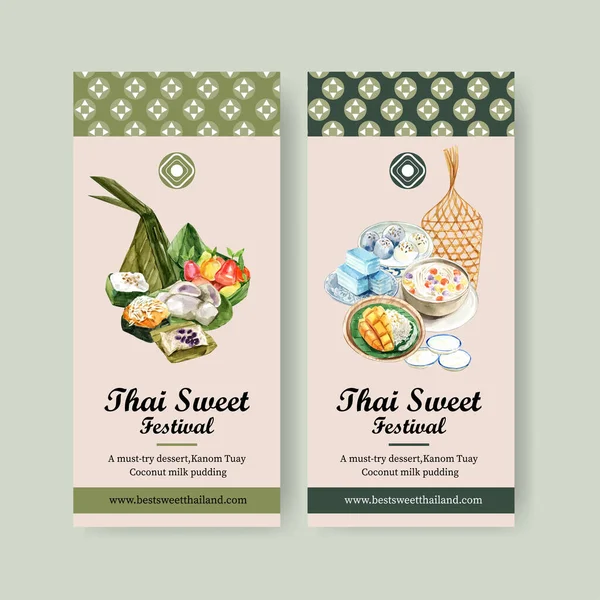 Design Élégant Thais Sweet Food Flyers Modèle Avec Texte Illustration — Image vectorielle