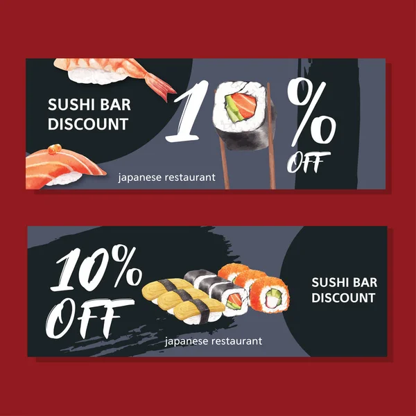 Elegante Diseño Plantillas Banners Sushi Con Texto Ilustración Vectorial — Vector de stock