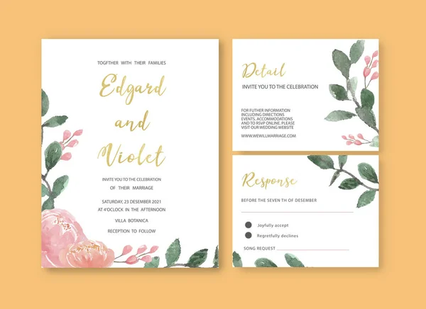 Design Modelo Cartões Casamento Elegante Com Texto Ilustração Vetorial — Vetor de Stock