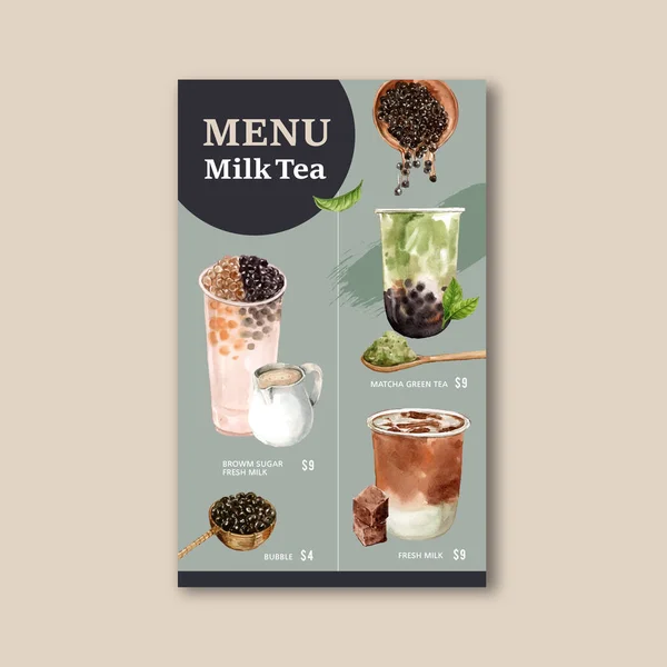 带有文字 矢量插图的时尚奶茶菜单模板设计 — 图库矢量图片