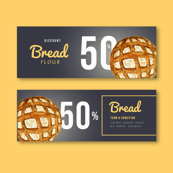 stylish bakery vouchers template design with text, vector illustration