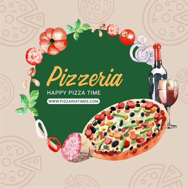 Stylish Pizza Wreath Template Design Text Vector Illustration — Stock Vector