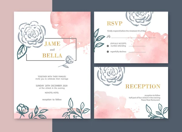 Elegante Diseño Plantilla Tarjetas Boda Con Texto Ilustración Vectorial — Vector de stock