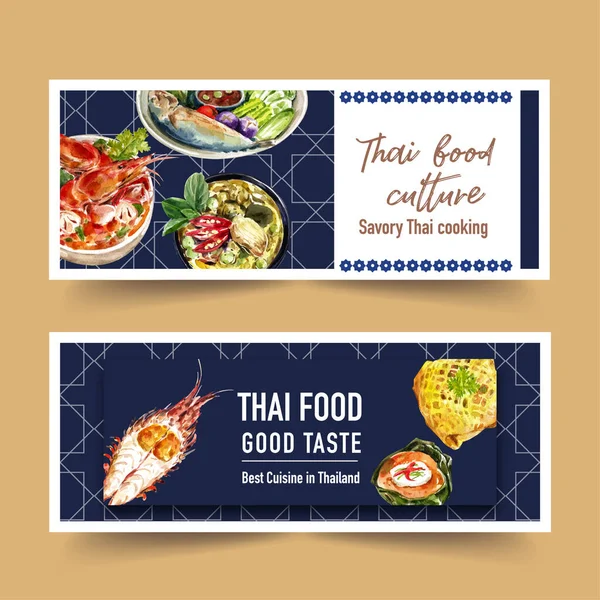 Design Modelo Banners Comida Tailandesa Elegante Com Texto Ilustração Vetorial — Vetor de Stock