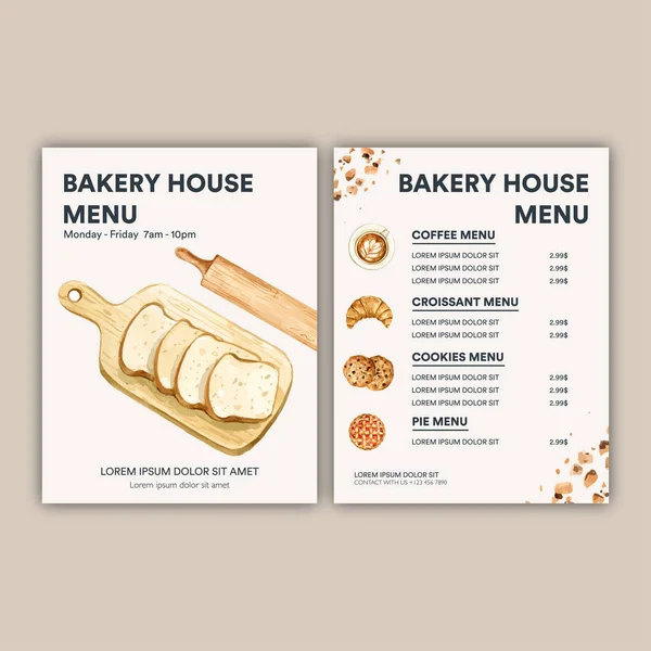 Design Modelo Menu Padaria Elegante Com Texto Ilustração Vetorial — Vetor de Stock