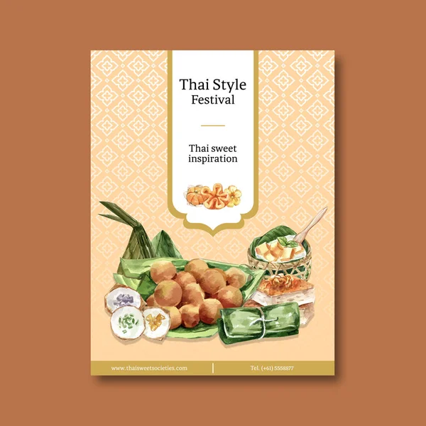 Desain Poster Makanan Manis Dan Thais Bergaya Dengan Teks Ilustrasi - Stok Vektor