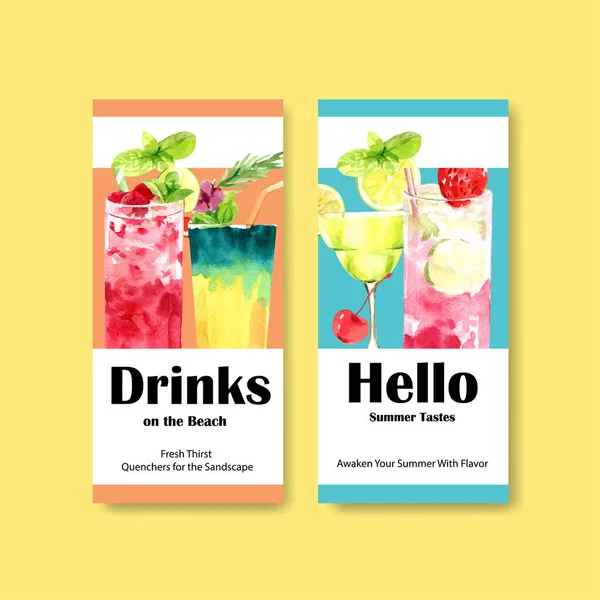 stylish summer drinks flyers template design with text, vector illustration