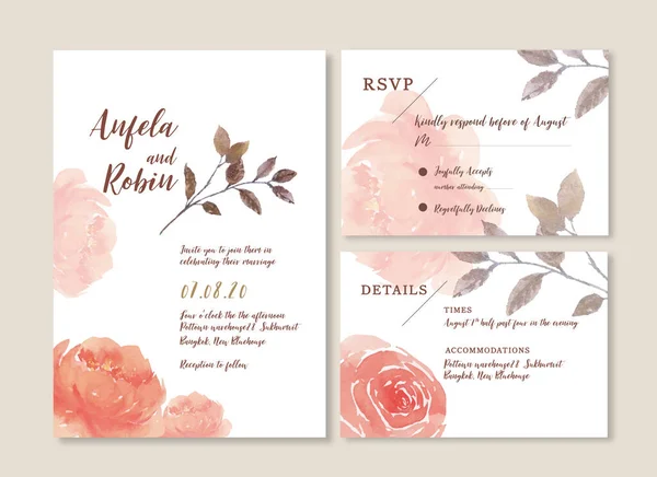 Design Modelo Cartões Casamento Elegante Com Texto Ilustração Vetorial — Vetor de Stock