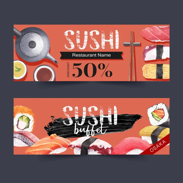 Stylish Sushi Banners Template Design Text Vector Illustration — Stock Vector