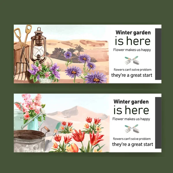 stylish template flowers garden banners design with text, vector illustration