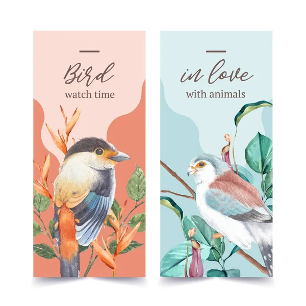 stylish insects and birds template design with text, vector illustration