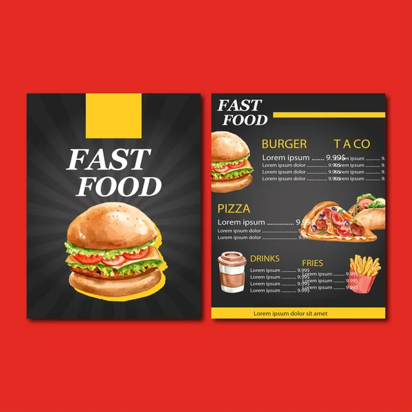 Stijlvol Fast Food Menu Template Ontwerp Met Tekst Vector Illustratie — Stockvector
