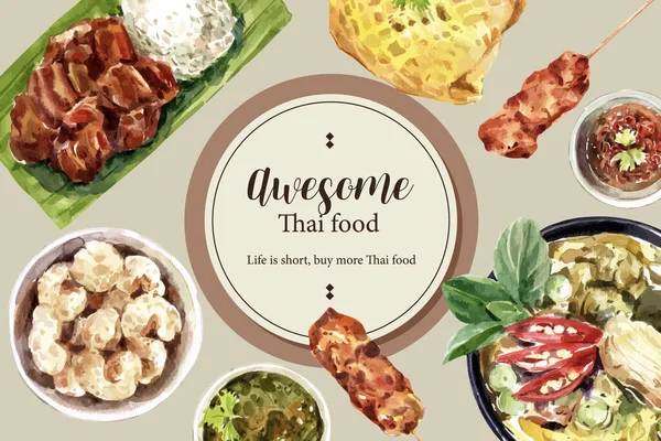 Gaya Thai Food Social Media Poster Desain Dengan Teks Vektor - Stok Vektor
