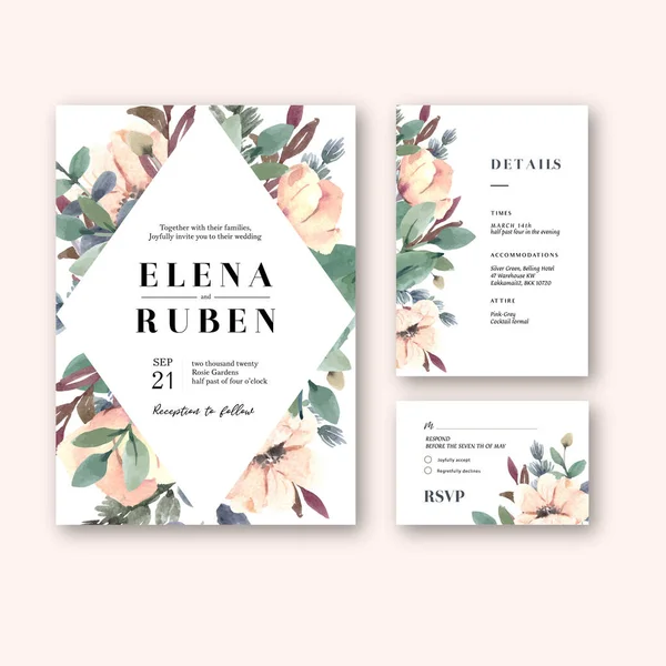 Design Modelo Cartões Casamento Elegante Com Texto Ilustração Vetorial — Vetor de Stock