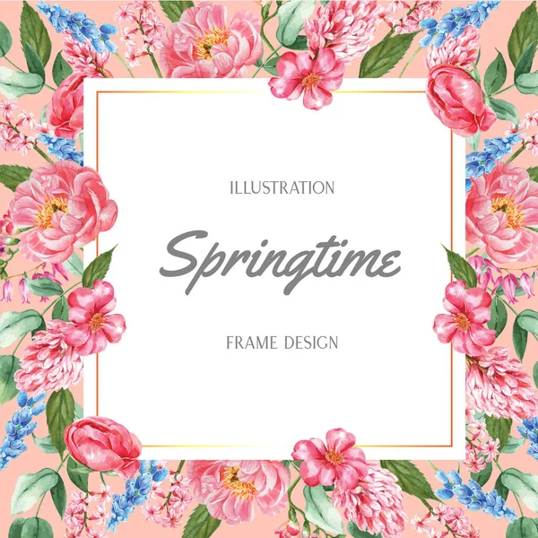 stylish template spring flowers design with text, vector illustration