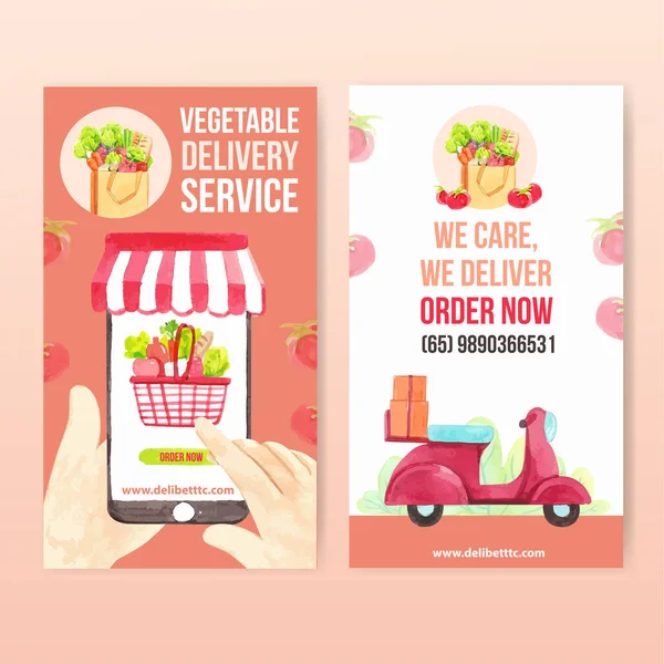 Delivery Instagram design template with food and vegetable watercolor illustration.