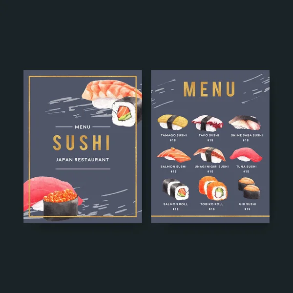 Stylish Sushi Menu Template Design Text Vector Illustration — Stock Vector